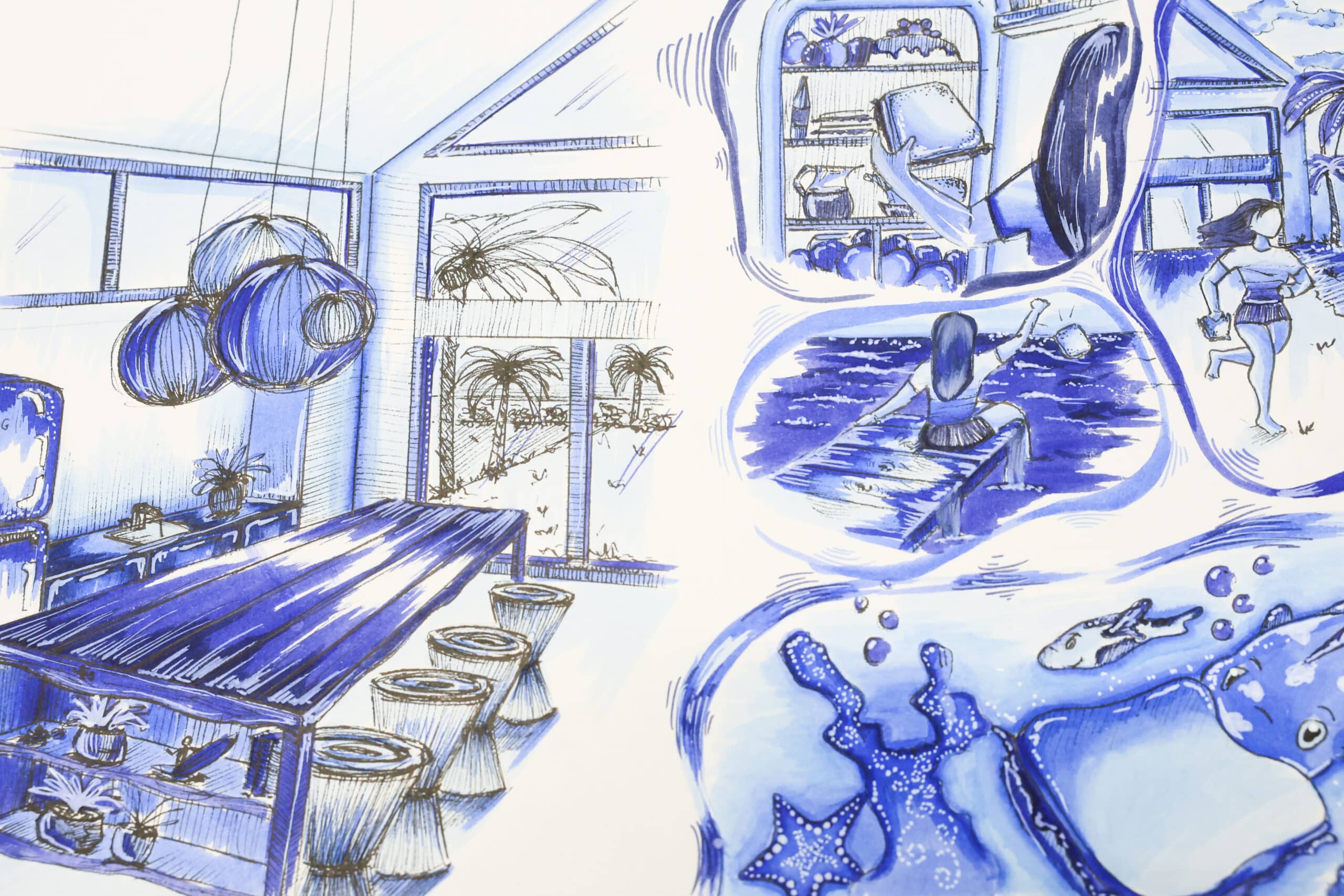 dessin bleu architecture intérieur