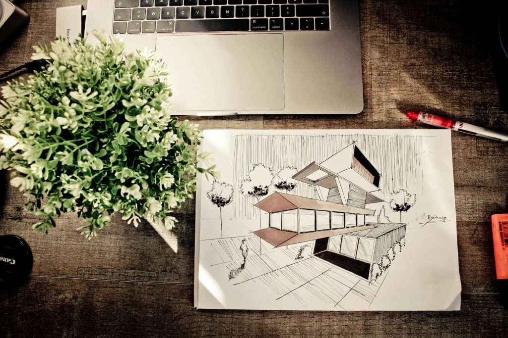 plan de travail d'un architecte paysagiste 
