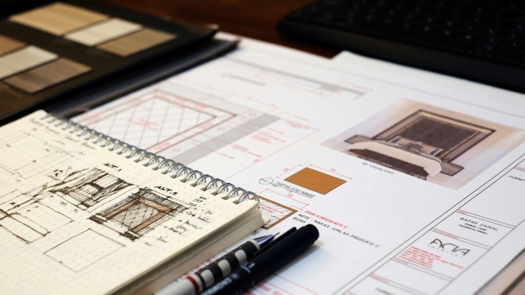 notes et schémas pour projet d'architecture d'intérieur 