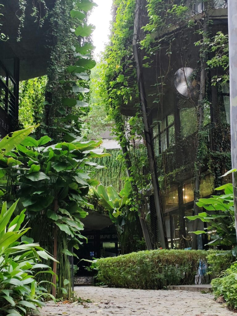 passage entre immeubles en design biophilique